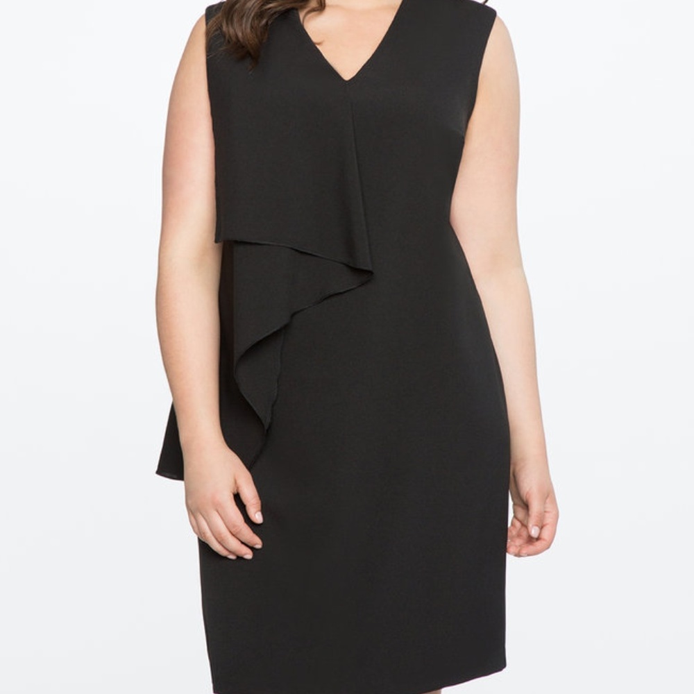 Eloquii Asymmetrical Ruffled Dress Black